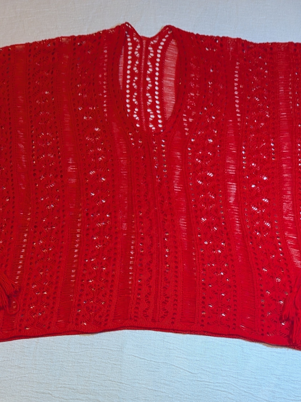 Source Unknown Bright Red Crochet Swim Cover-Up